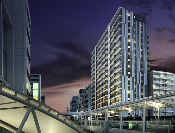 ファイル:ザ・パークハウス 川越フロント 外観完成予想CG(ペデストリアンデッキより現地を望む).png