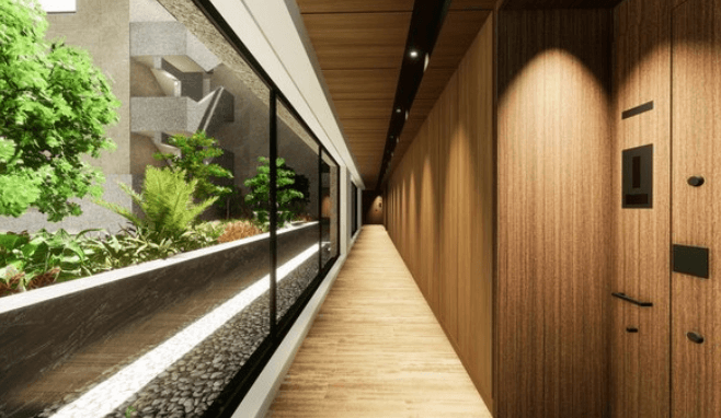 ファイル:サンウッド瀬田一丁目 共用廊下・中庭 完成予想図.png