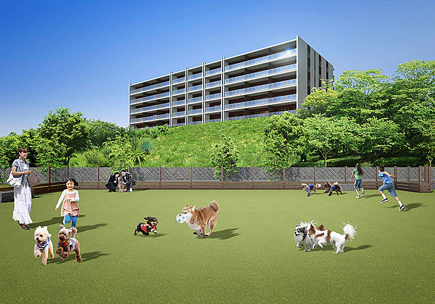 ファイル:クレストレジデンス横浜 SKY VIEW SHIOMIDAI 敷地内に3つのドッグランを設置.png